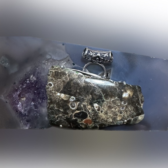 Natural Rough Turritella Fossil Agate Large Pendant. - Picture 2 of 5